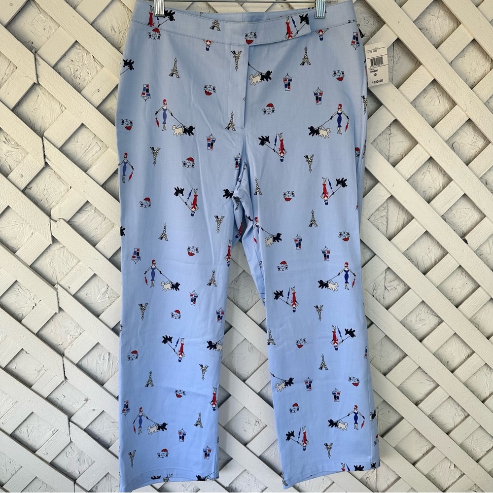 itw Novelty Print Paris Poodle Fancy Lady Vintage Insp Straight Leg Pants Sz 10